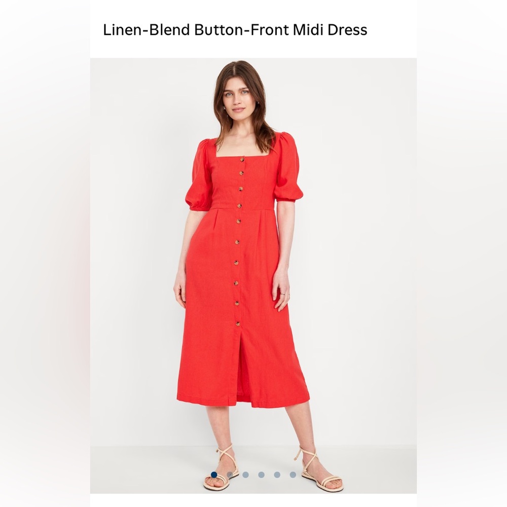 Old Navy Red Linen-Blend Button-Front Midi Dress